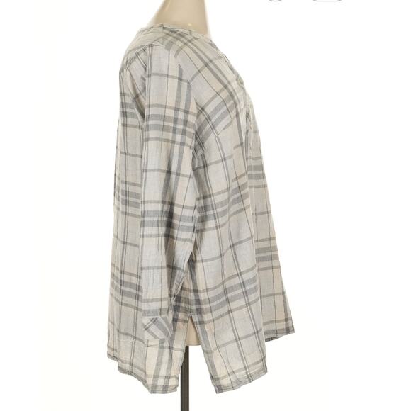 J.Jill Size XL 3/4 grey plaid sleeve button-down shirt - Picture 4 of 8